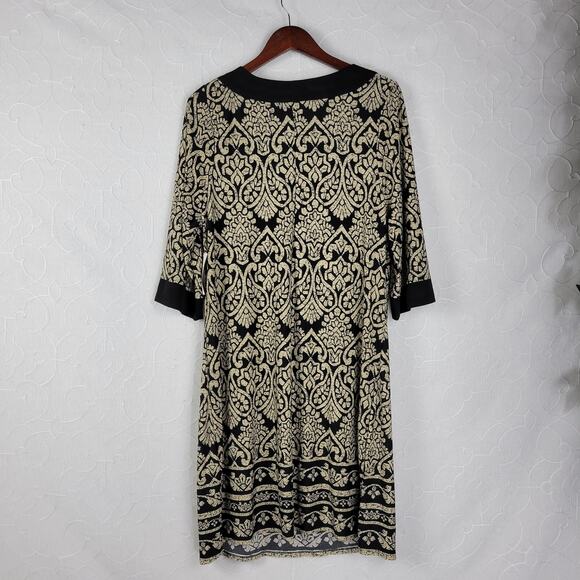 Catherine's Womens Dress Size 0X Black Tan Paisley Print Beaded 3/4 Sleeve NEW - Picture 9 of 12